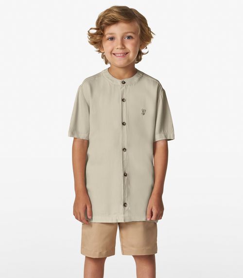 Camisa Masculina em Viscose Sarjada Trick Nick Bege