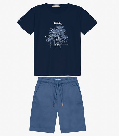 Conjunto Masculino Camiseta com Bermuda Trick Nick Azul Marinho