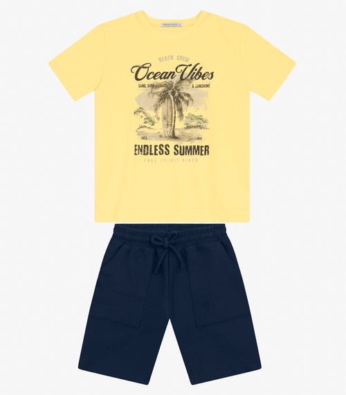 Conjunto Masculino Camiseta com Bermuda Trick Nick Amarelo