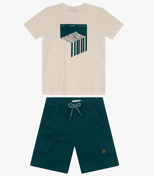 Conjunto Masculino Camiseta com Bermuda Trick Nick Bege