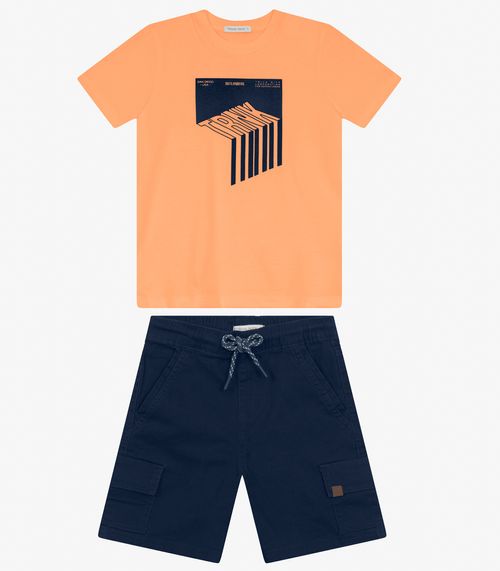Conjunto Masculino Camiseta com Bermuda Trick Nick Laranja