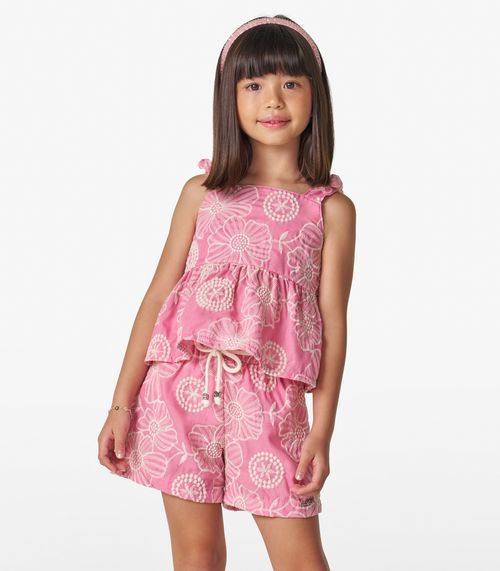 Conjunto Bata com Shorts Algodão Flor Trick Nick Rosa