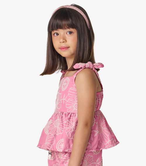 Conjunto Bata com Shorts Algodão Flor Trick Nick Rosa