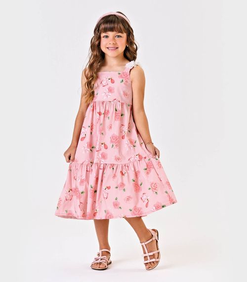 Vestido Infantil Midi Estampado Trick Nick Rosa