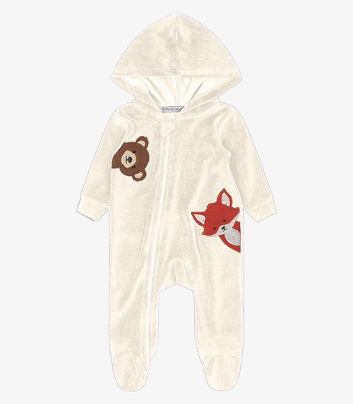 Macacão Infantil Com Capuz em Plush Trick Nick Bege
