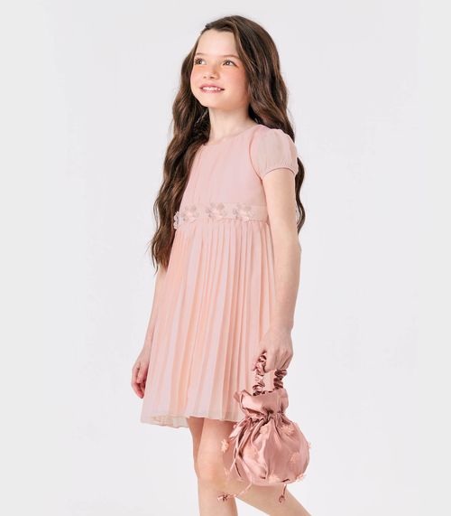 Vestido Chiffon Plissado Trick Nick Rosa