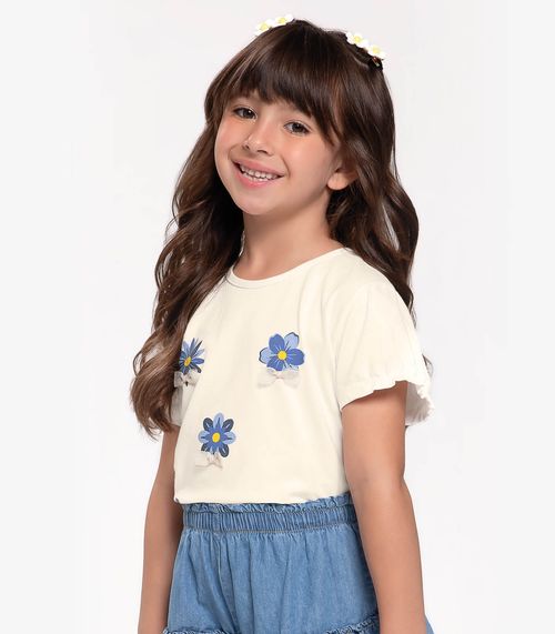 Conjunto Infantil Blusa E Shorts Jeans Trick Nick Bege
