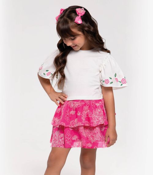 Conjunto Infantil Blusa Com Saia Trick Nick Rosa