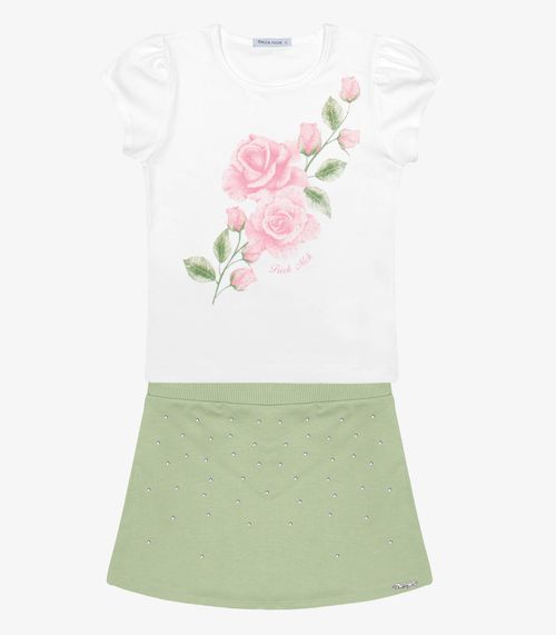 Conjunto Blusa Com Short Saia Moletinho Trick Nick Branco