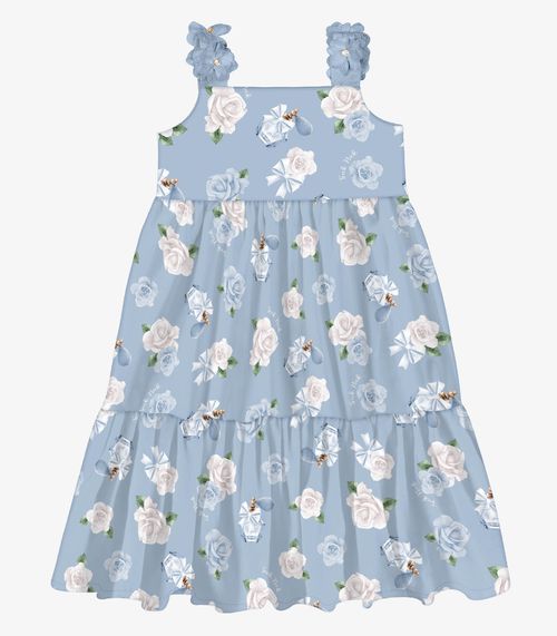 Vestido Infantil Midi Estampado Trick Nick Azul
