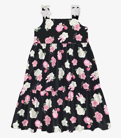 Vestido Infantil Midi Estampado Trick Nick Preto