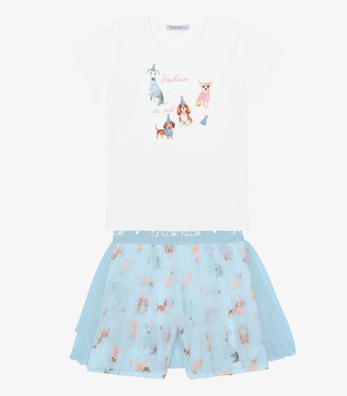 Conjunto Infantil Blusa Com Shorts Saia Trick Nick Branco
