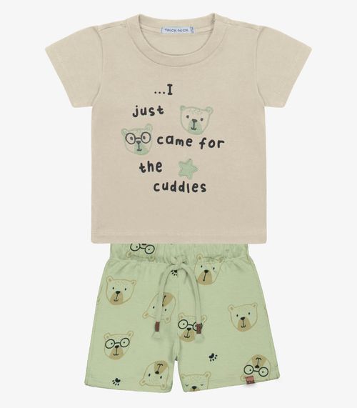 Conjunto Infantil Camiseta Com Bermuda Trick Nick Bege