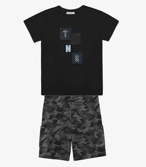 Conjunto Menino Camiseta Com Bermuda Trick Nick Preto