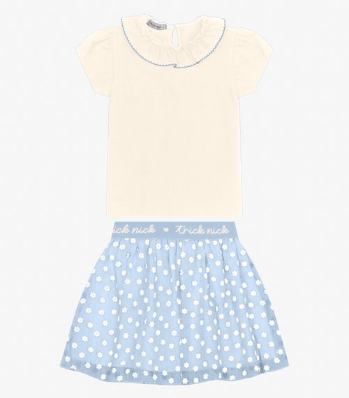 Conjunto Blusa com Saia em Cotton Leve Trick Nick Off White