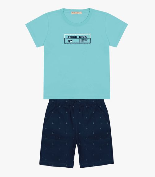 Conjunto Infantil Camiseta Com Bermuda Trick Nick Azul