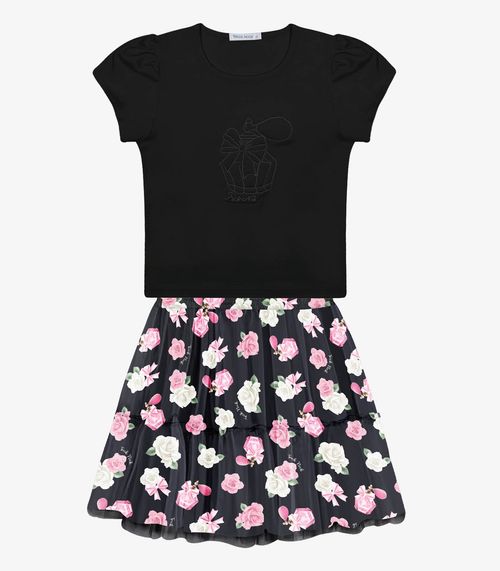 Conjunto Menina Blusa Com Saia Tule Trick Nick Preto