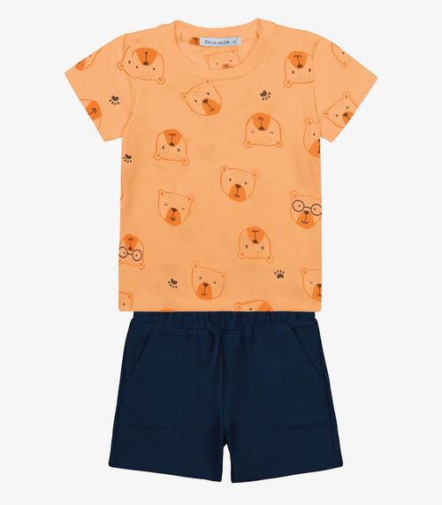 Conjunto Infantil Camiseta Com Bermuda Trick Nick Laranja