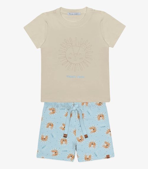 Conjunto Infantil Camiseta Com Bermuda Trick Nick Bege