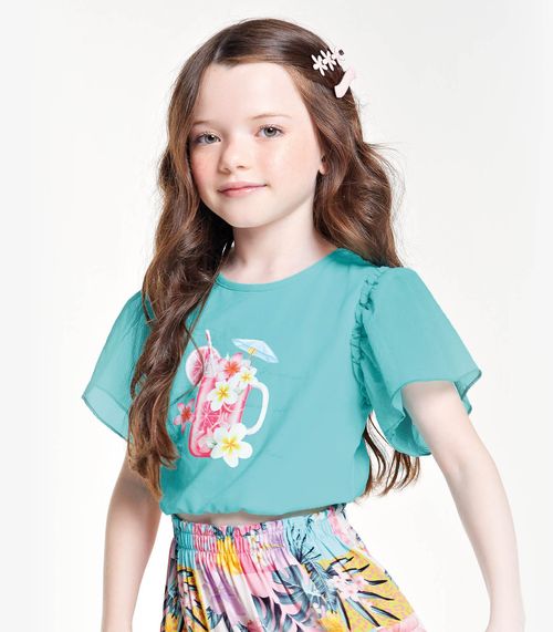 Conjunto Blusa Cropped Com Saia Midi Trick Nick Azul