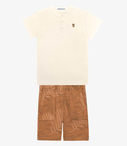 Conjunto Infantil Camiseta Com Bermuda Trick Nick Bege