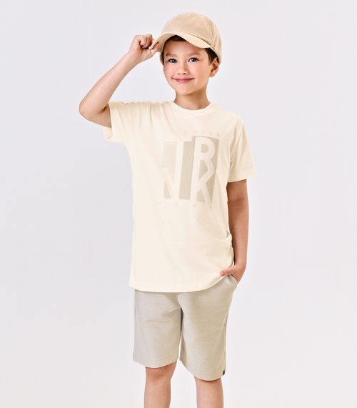 Conjunto Infantil Camiseta Com Bermuda Trick Nick Bege