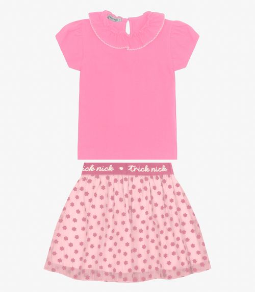 Conjunto Blusa com Saia em Cotton Leve Trick Nick Rosa