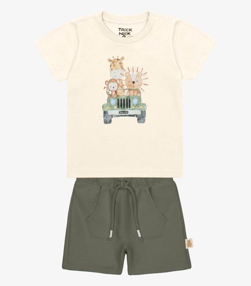 Conjunto Infantil Camiseta Com Bermuda Trick Nick Bege