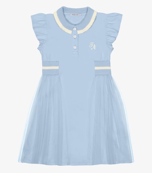 Vestido Infantil Cotton Com Tule Trick Nick Azul