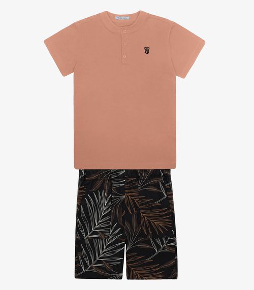 Conjunto Infantil Camiseta Com Bermuda Trick Nick Marrom