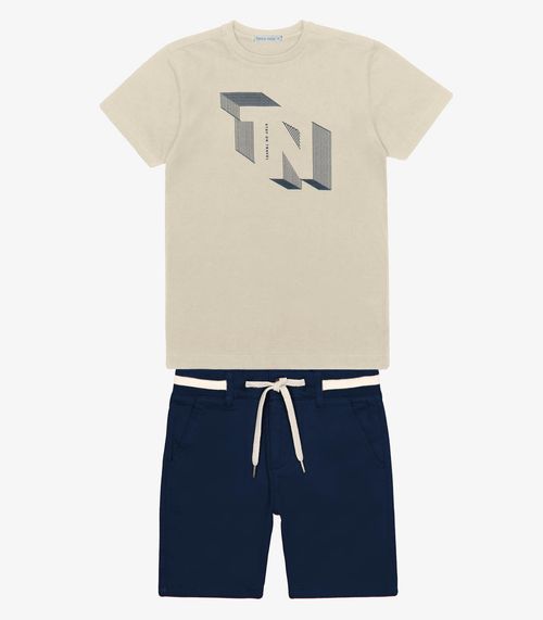 Conjunto Menino Camiseta Com Bermuda Trick Nick Bege