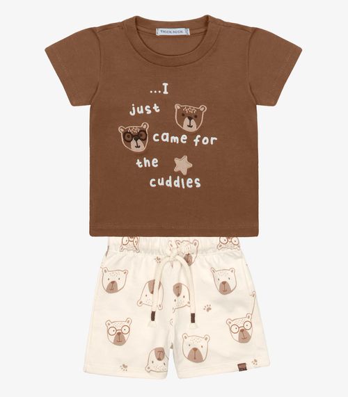 Conjunto Infantil Camiseta Com Bermuda Trick Nick Marrom