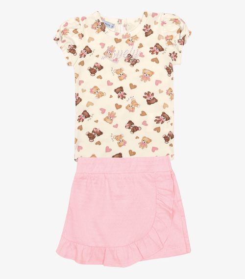 Conjunto Infantil Body Com Shorts Saia Trick Nick Bege