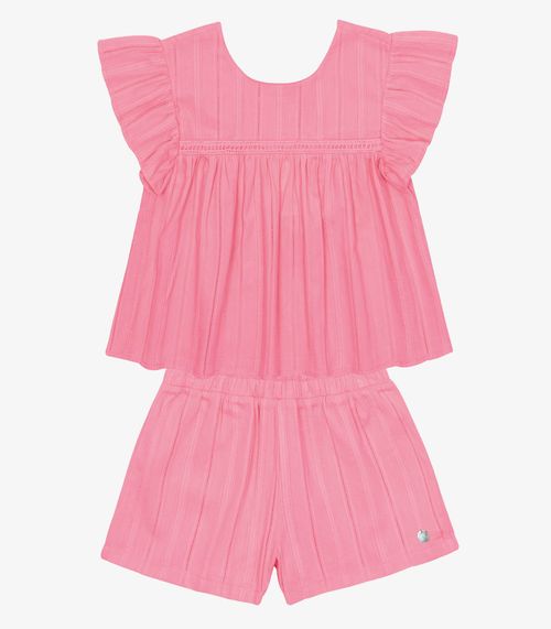 Conjunto Blusa Com Shorts Tricoline Trick Nick Rosa