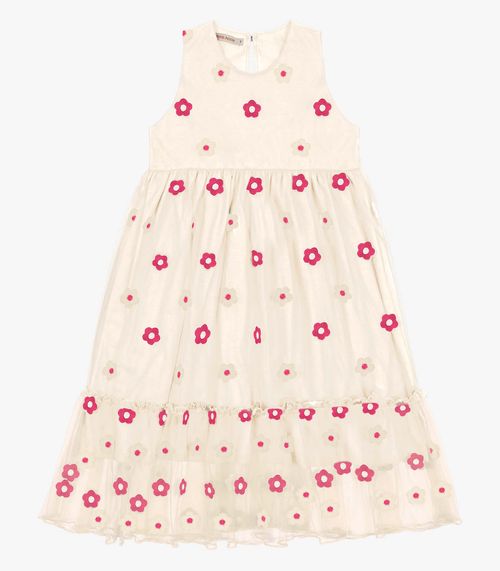 Vestido Midi Infantil Em Tule Bordado Trick Nick Bege