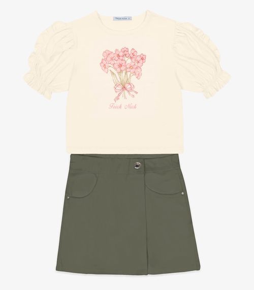Conjunto Blusa Com Shorts Saia Sarja Trick Nick Verde