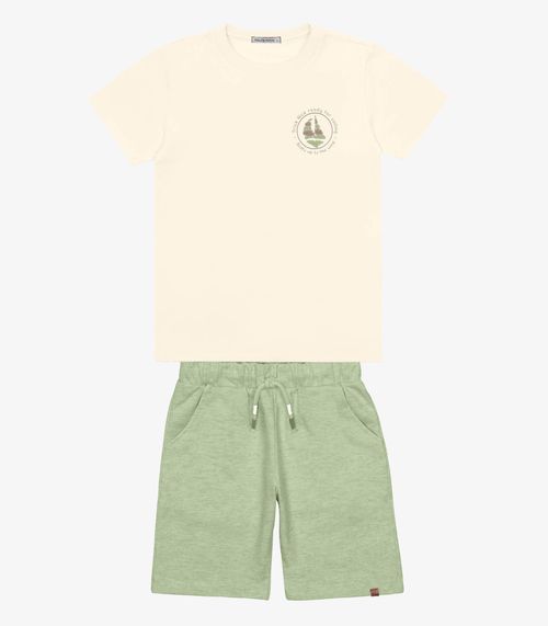 Conjunto Infantil Camiseta Com Bermuda Trick Nick Bege