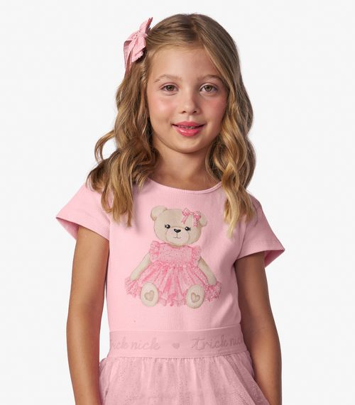 Conjunto Feminino Blusa Com Shorts Saia Trick Nick Rosa
