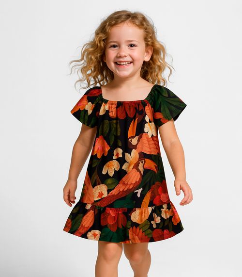 Vestido Infantil Oncinha Infinita Cor Laranja