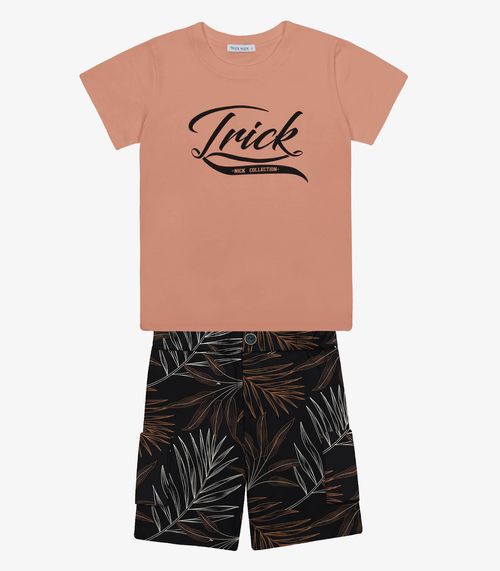 Conjunto Menino Camiseta Com Bermuda Trick Nick Marrom