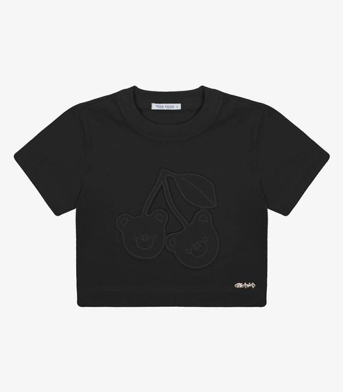 Blusa Manga Curta Malhão Com Bordado Trick Nick Preto