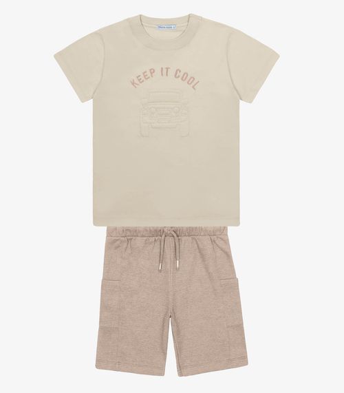 Conjunto Infantil Camiseta Com Bermuda Trick Nick Bege