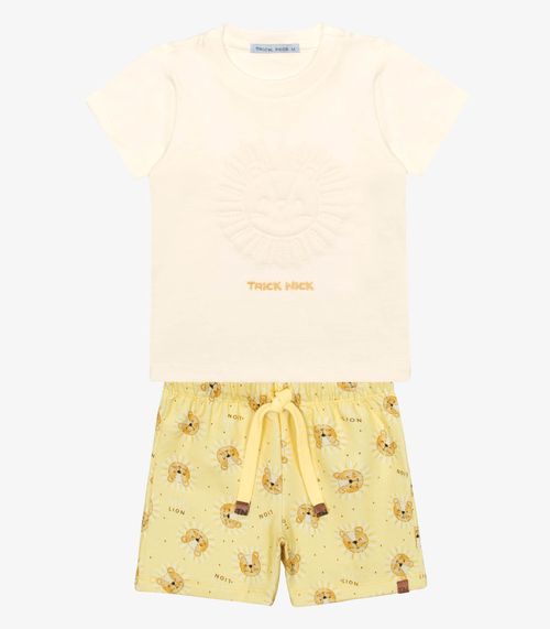 Conjunto Infantil Camiseta Com Bermuda Trick Nick Bege