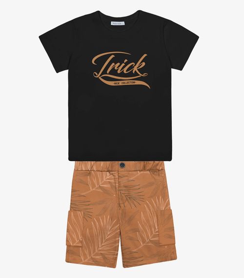 Conjunto Menino Camiseta Com Bermuda Trick Nick Preto
