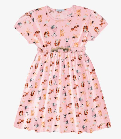 Vestido Infantil Cotton Leve Estampado Trick Nick Rosa