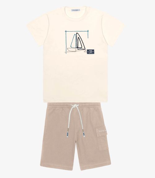 Conjunto Infantil Camiseta Com Bermuda Trick Nick Bege