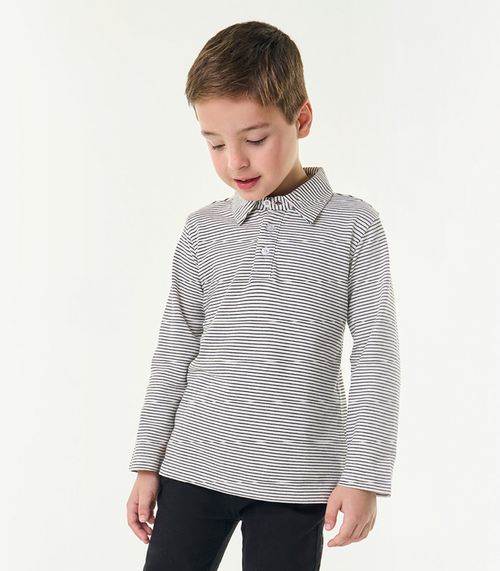 Camisa Listrada Infantil Manga Longa Trick Nick Bege