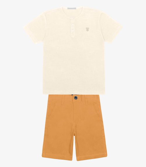Conjunto Infantil Camiseta Com Bermuda Trick Nick Bege