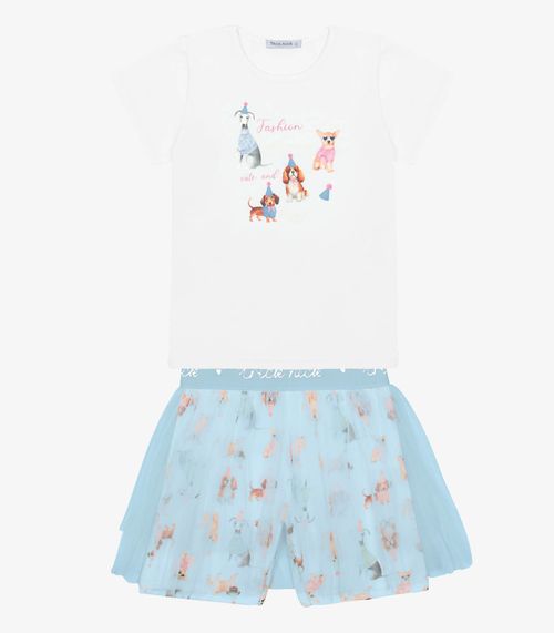 Conjunto Infantil Blusa Com Shorts Saia Trick Nick Branco