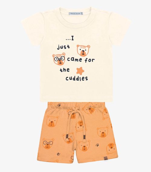 Conjunto Infantil Camiseta Com Bermuda Trick Nick Bege